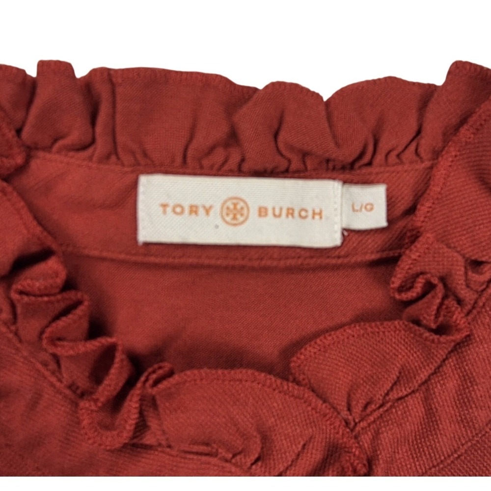 Tory Burch Jasper Lidia Ruffled Collar Button Front Polo Blouse Women's Size L - Picture 4 of 5